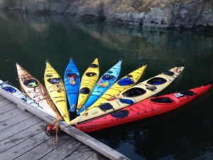 Kayaks at the Stuart Island dinghy dock.
