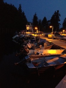 Lund's public wharf  after dark.